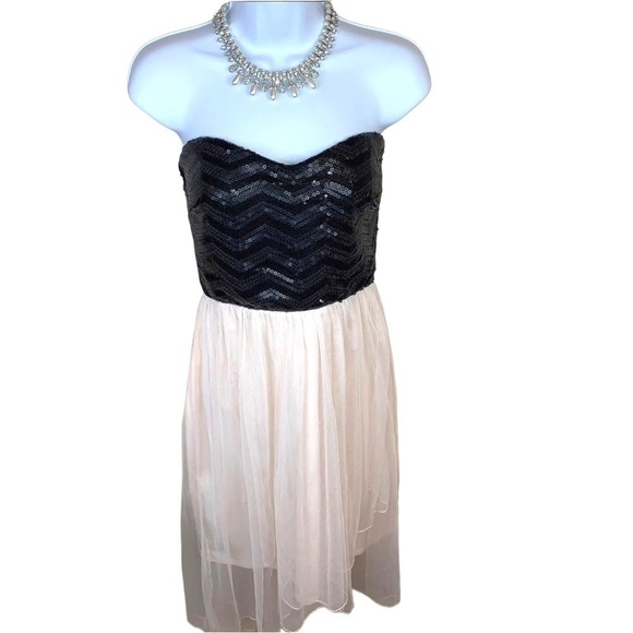 Size 7 Studio Y Black Sequin Pink Lace Strapless Cocktail Event Party Dress - Picture 1 of 9
